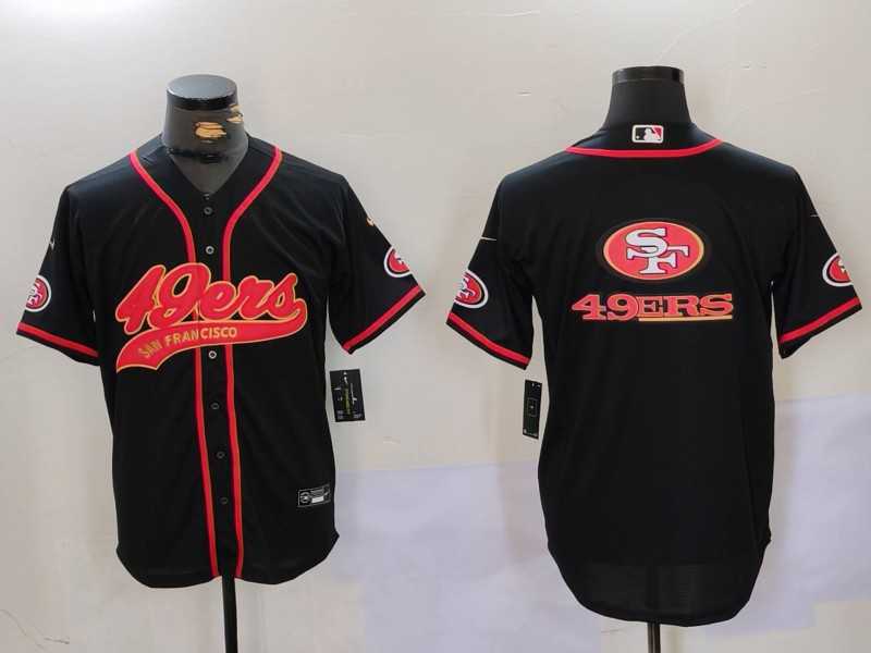 Men%27s San Francisco 49ers Team Big Logo Black With Patch Cool Base Stitched Baseball Jersey